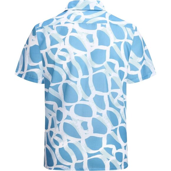 Men Blue White Short Sleeve Button Up Casual Shirt Lightweight Summer Beach - Picture 4 of 5